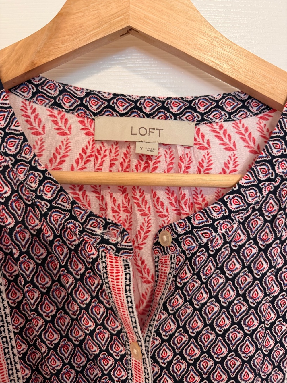 LOFT Red and Navy Printed Tunic Blouse - Picture 3 of 9